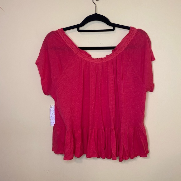 Free People Top Loose Fit Charlie Ruffle Button Down Flowy Size Small NWT - Picture 8 of 11
